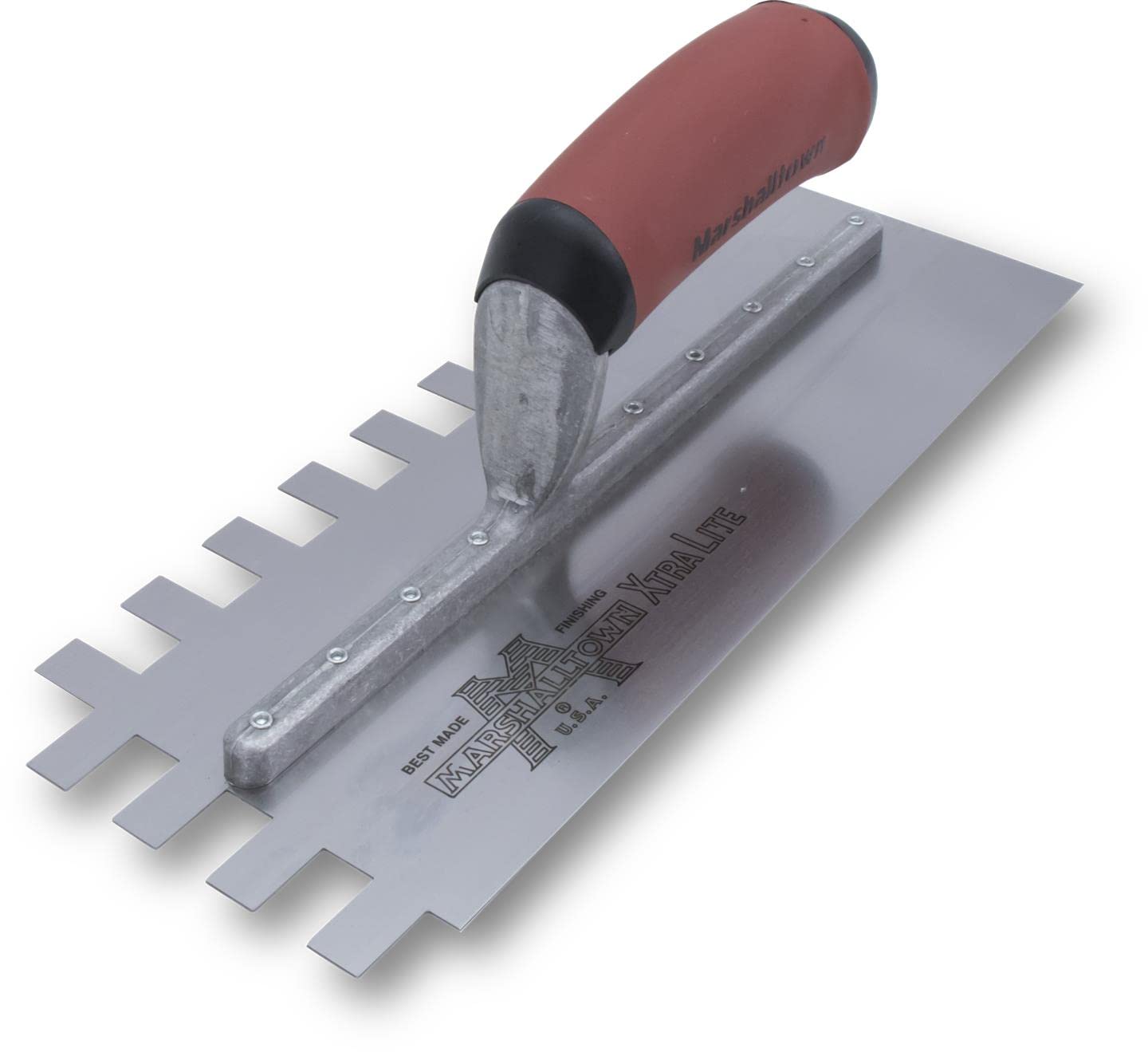 Marshalltown Standard Notched Trowel, U-Shaped Notch, 6x13x6 mm Notch Size, DuraSoft Right-Handed Handle, Flooring and Tiling, Tile Tool, Made in The USA, 717SD