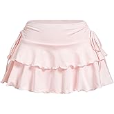 SOLY HUX Women's Y2K Ruffle Mini Skirt with Shorts Underneath High Waisted Tiered Skirts Coquette Skorts