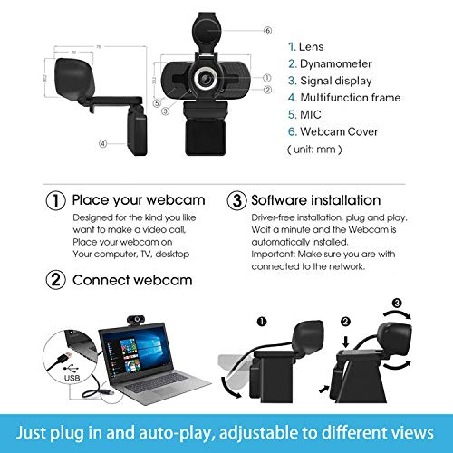 1080P Full HD Auto Light Correct Webcam with Built-in Noise Reduc Microphone & Privacy Cover, Desktop or Laptop Computer USB Webcam for Video Callin Conferencing Gaming Live Streaming Online Class