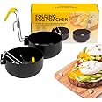2 Pack Stainless Steel Egg Poacher, Non-Stick Egg Poacher Pan, Collapsible Hang Ear Poached Egg Maker Egg Cooker for Breakfas