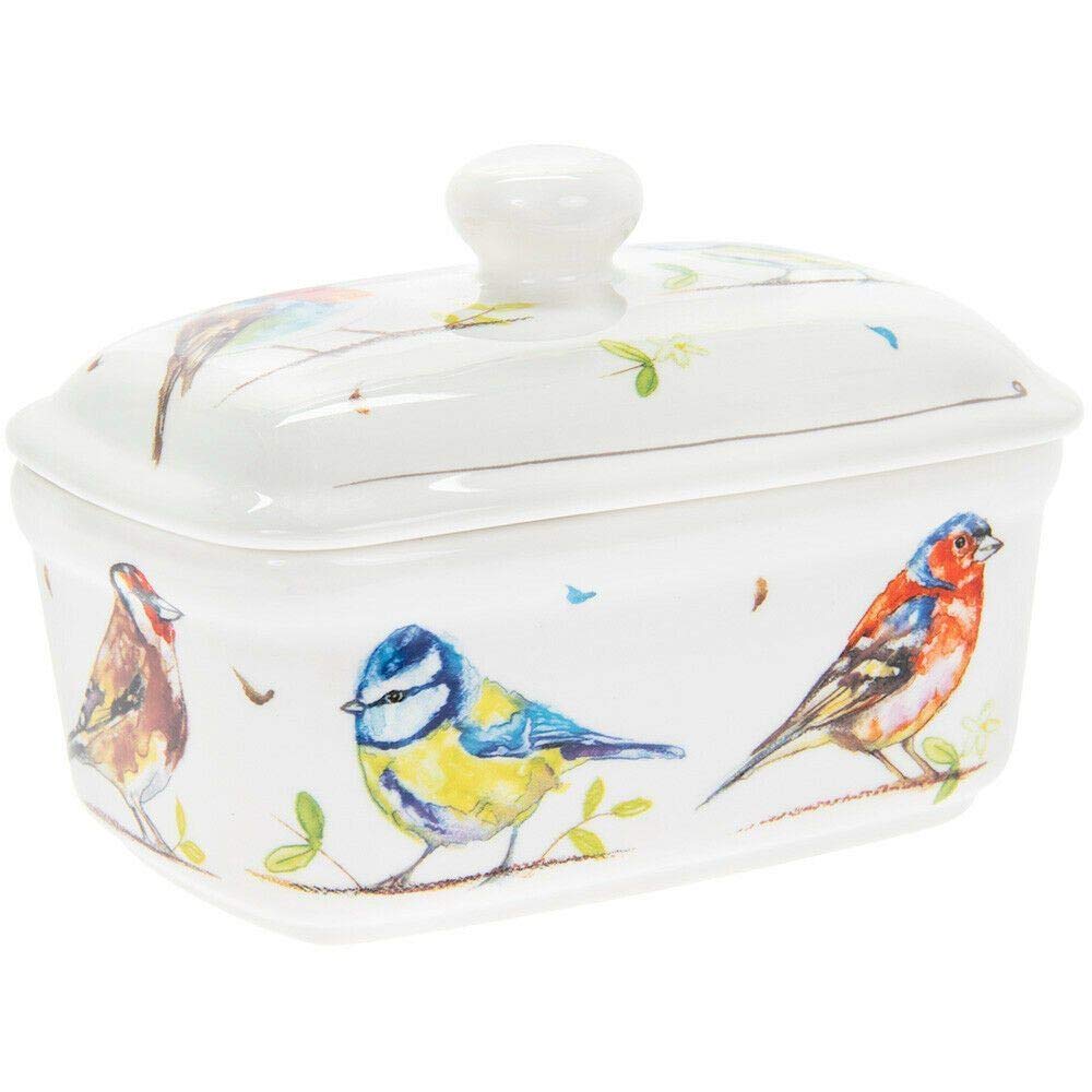 The Leonardo Collection Country Life Birds Butter Dish, Fine China, Multicolour, 17x10x11cm, LP93723