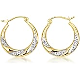 Gold Textured Hoop Earrings for Women | 10K or 14K Two-Tone White and Yellow Gold