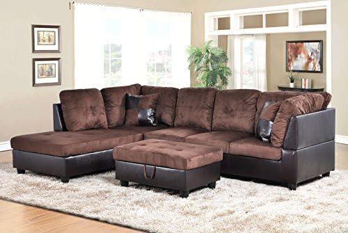Golden Coast Furniture 2 PC L Shape Sectional Sets Including Ottoman (Multiple Colors) (Right Hand Facing, Chocolate)