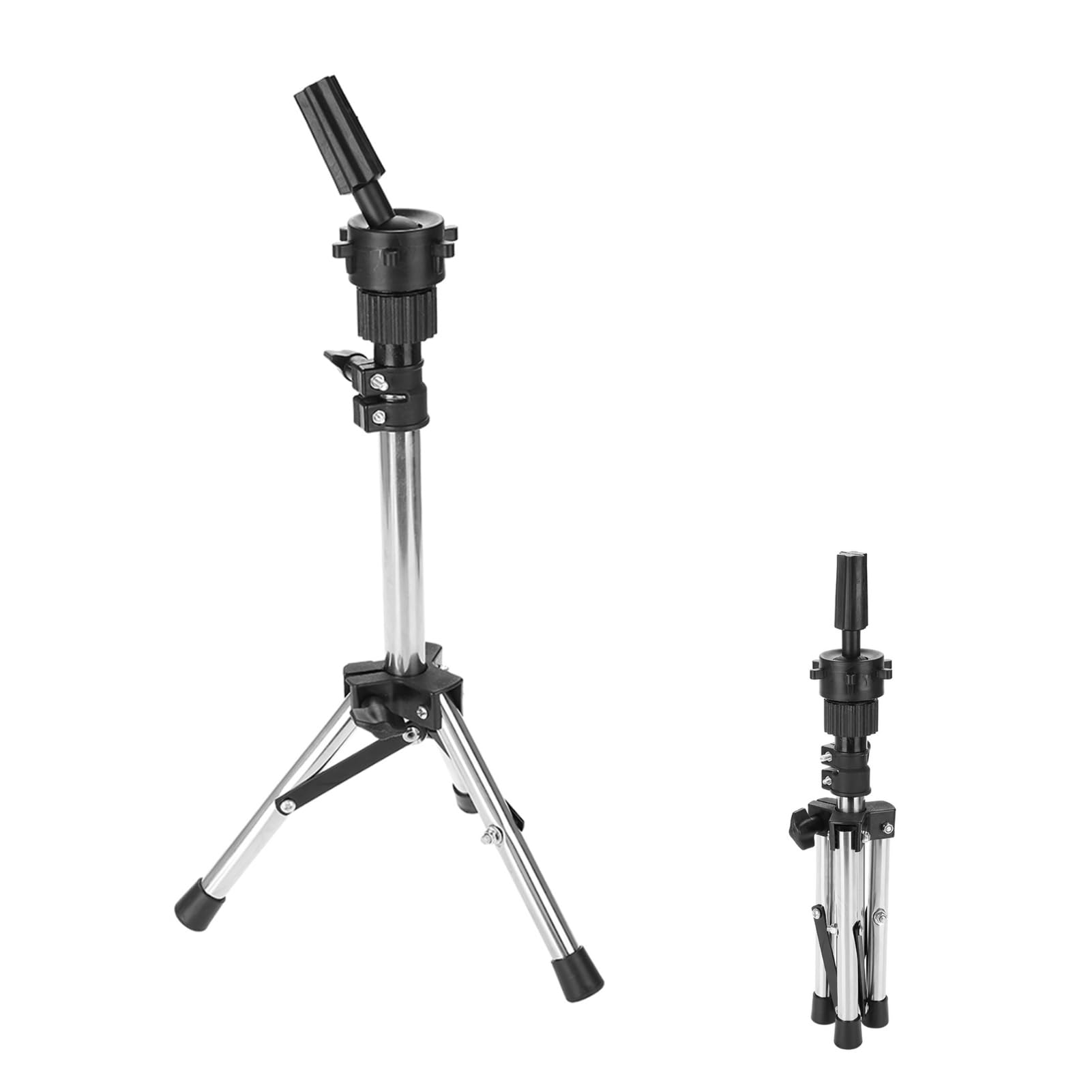 Wig Tripod Stand, Adjustable Mannequin Head Stand Wig Stand Tripod Hairdressing Training Head Holder Adjustable Salon Model Mannequin Head Tripod Stand Silver