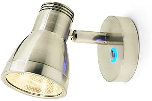 THALASSA RV Reading Light 12V Interior LED Spotlight Boats Yacht Camper Motorhome, 3W Warm Light, Brushed Nickel, with Blue Small Reminder Light, Adjustable Dimmer Touch Switch DC 10-30V