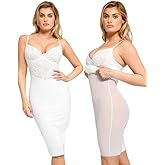 Popilush Lace Midi Dress Shapewear Dresses for Women V-Neck Slip Adjustable Straps Bodycon Slip with Underwire