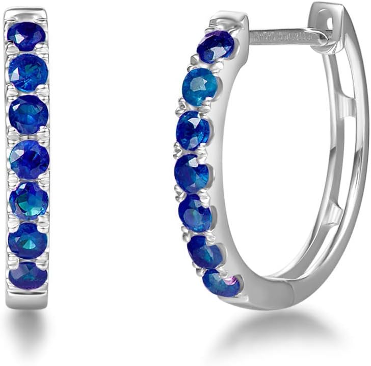 14K Solid Gold Hinged Hoop Earrings Small with Real Natural Gemstone Amethyst/Aquamarine/Ruby/Sapphire/Tsavorite Fine Jewellery for Women Girls - Diameter: 12 mm
