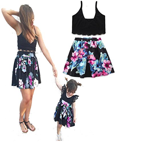 Sunbona Mom＆Me Toddler Baby Girls Matching Floral Print Sleeveless Beach Dress Casual Family Outfits Clothes (4T(2.5~3.5years), Baby) - Thumbnail 2