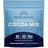 Mindful Evening Sugar Free Cocoa Mix Natural Sleep Aid, 40 Servings, Melatonin 3mg, L-Theanine, GABA Supplements, Natural Calm Sleep Support Stress Relief Calm Sleepy Cocoa Nighttime Hot Chocolate