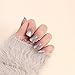 Yean Set of 24 False Nails Bridal Purple Grey Silver Powder Press on Nails Shoet Nail Vintage Full Cover Size Glossy Fake Nail Tips Nail strips with Glue and Adhesive Tab for women and girls
