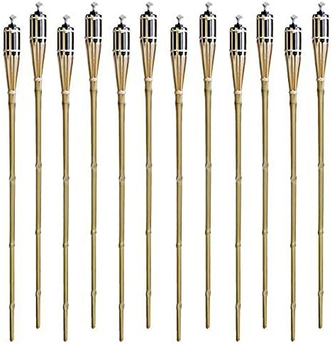 Set of 12 Bamboo Tiki Torches Tiki-Style Metal Oil Canister 36" Length By Tzipco