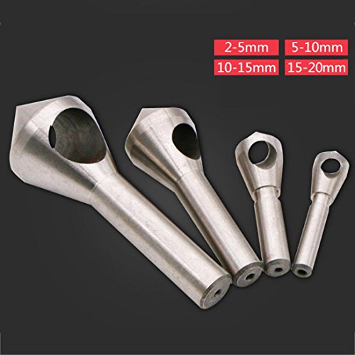 Tsmile 4 Pcs/Set Deburring Countersink Drill Bit Taper Hole Steel Aluminum Countersunk (Silver) - Thumbnail 2