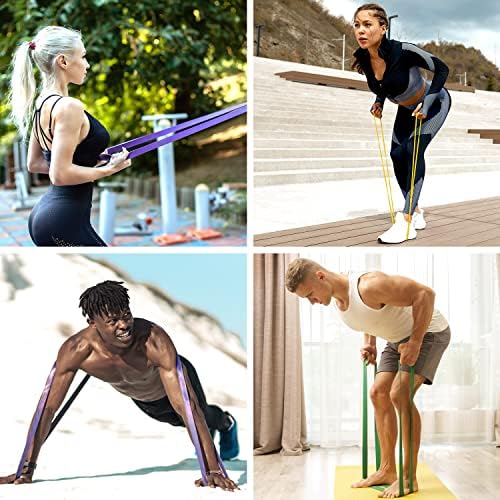 Bande de Résistance avec Ancrage de Porte et Coussinets de Poignée,5 Niveaux de Force(5 Bandes Incluse) pour Fitness, Calisthenics, Yoga, Pilates de Mobilité et d'Étirement