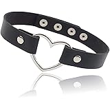 ETHOON Love Heart Adjustable Leather Choker Punk PU Necklace Goth Choker Soft Collar Chain for Women Girls