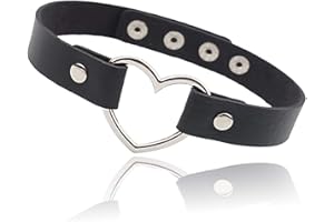 ETHOON Love Heart Adjustable Leather Choker Punk PU Necklace Goth Choker Soft Collar Chain for Women