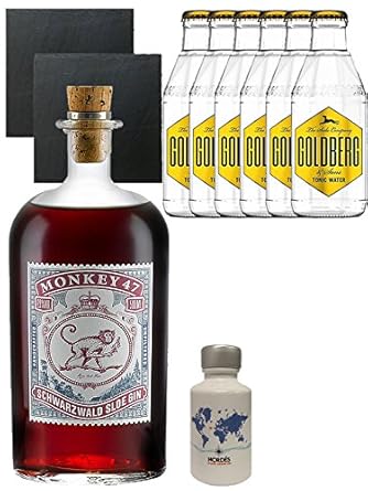 Gin-Set Monkey 47 SLOE GIN Schwarzwald Dry Gin 0,5 Liter + Nordes Atlantic Gin 0,05 Liter Miniatur + 6 Goldberg Tonic Water 0