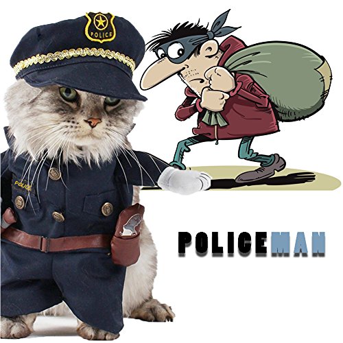 Pet Policeman Costumes with Hat Halloween Suits for Small Dog Cat Puppy by DELIFUR