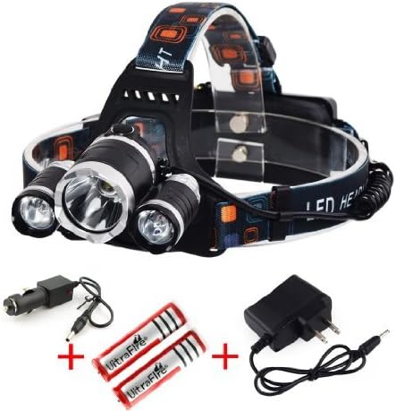 Super bright 3000 Lumens Bright Headlight Headlamp Flashlight Torch 3 CREE XM-L2 T6 LED with 2PCS Rechargeable Batteries and Wall Charger for Hiking Camping Riding Fishing Hunting