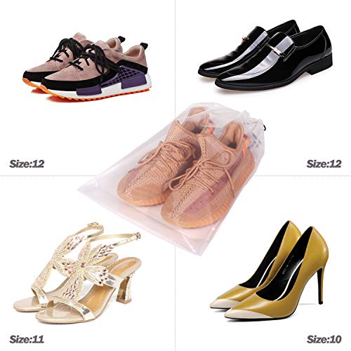 DIOMMELL Set of 12 Transparent Shoe Bags for Travel Large Clear Shoes Storage Organizers Pouch with Rope for Men and Women