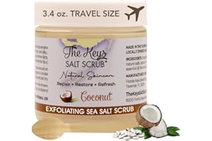 THE KEYS SALT SCRUB The Keys Sea Salt Scrub - Exfoliating Coconut Body Scrub, Hand Scrub, & Foot Scrub for Men, & Women, Salt Scrub Body Exfoliater, Coconut Scrub, with Pure Florida Sea Salt & Organic Coconut Oil 3.4 oz