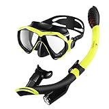 INTEGITY Snorkel Set, Anti-Fog Snorkel Mask Panoramic Tempered Glass Innovative Water-Air Separated Channel Dry Snorkel Set,Free Breathing Anti-Leak Diving Mask Adjustable Silicone Straps Youth Adult