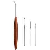 Fniiva 1 Pcs Loom Knitting Hook with 3 PCS Large Eye Plastic Sewing Needles | Ergonomic Wood Loom Knitting Hook, Loom Pen Tool Set with Sewing Needles, Durable Hand Knitting Tools for Beginners