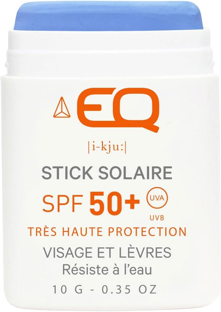 EQ | Mineral Sunscreen Stick SPF50+ for Face & Lips - Natural, Eco-Friendly Sun Cream - SPF 50 Stick Ideal for Surfing, Skiing - Waterproof - 10g Tinted Blue - Designed for Athletes - Made in France
