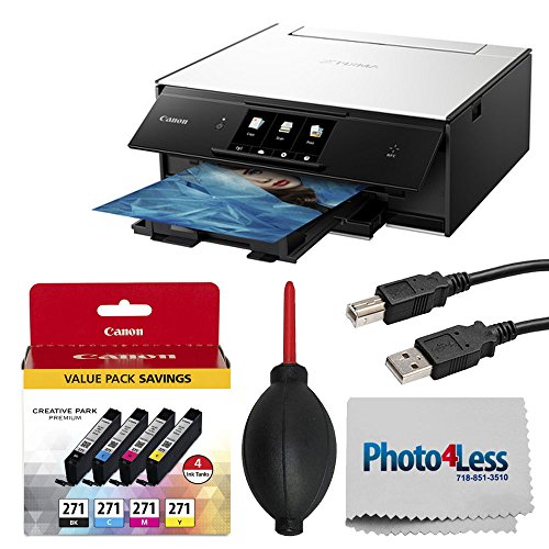 Canon-PIXMA-TS9020-Wireless-All-in-One-Inkjet-Printer-White-Canon-CLI-271-Value-Ink-Pack-Type-A-to-Type-B-USB-Cable-Super-Dust-Blower-Photo4Less-Cleaning-Cloth--Deluxe-Printing-Bundle