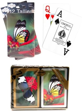 Bundle – 3 items: 1 Congress Playing Cards Butterfly Bridge (2 Decks), with 2 Packs (12 Each Pack) Tallies, Jumbo Index