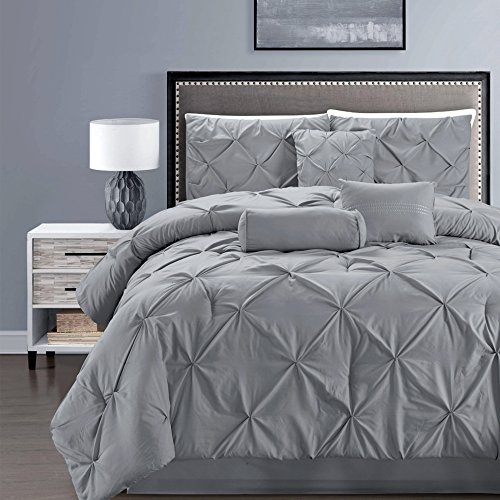 Buy 7 Pieces DoubleNeedle St Pinch Pleat Solid GREY / GRAY Comforter