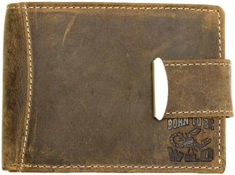 Men's Hunter Style Brown Strong Genuine Leather Wallet with Scorpion