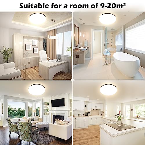 OUILA LED Ceiling Light 24 W [2 Pieces], Ceiling Lamp 4000 K 2000 LM Bathroom Ceiling Light IP44 Waterproof Round Ø28 cm Modern LED Chandelier Ceiling Light for Bedroom, Kitchen, Living Room