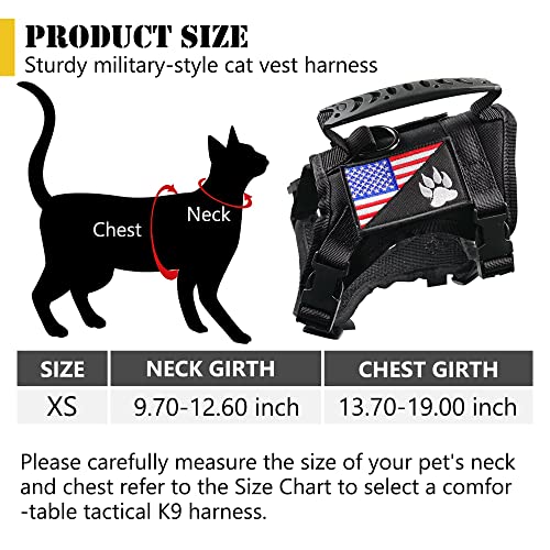 Tactical Cat Harness for Walking Escape Proof, Adjustable Military K9