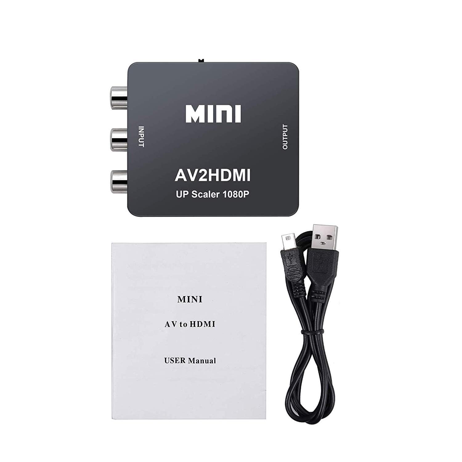 LoLek - RCA to HDMI Converter 1080p 720p NTSC/PAL, support DVD, VHS, camera, video games, adapter for new TVs