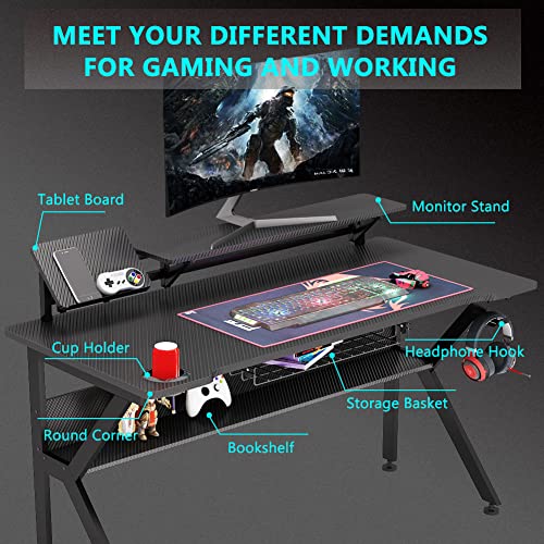 Tribesigns Ergonomic Gaming Desk with Monitor Stand, 47 inch KShaped