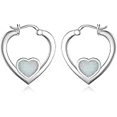LELOUCHY Blue/White Opal Hoop Earrings 925 Sterling Silver Heart Huggie Earrings Jewelry Gifts for Women Girl 0.78 inch
