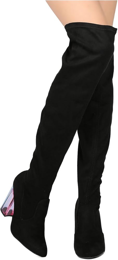 black suede over the knee block heel boots