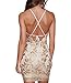 Mansy Women's Bandage Backless Strap Bodycon Party Dress,Gold,Small