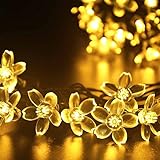 Deckey Flower LED String Light 100 LED Outdoor Solar Powered 54.8FT Decorative Blossom Fairy Lighting Christmas Flashing Lights for Xmas Tree Patio Gardens House Yard (Warm White)