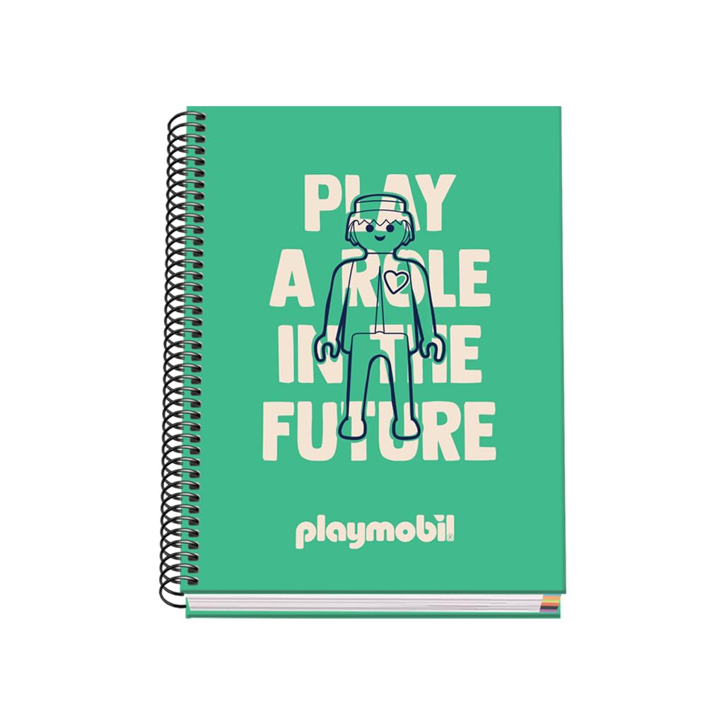 DOHE - A5 Squared Notebook - Spiral Binding, 100 Sheets of 90 g/m², 5 mm Squares, Hardcover, Playmobil Green Future, FSC Mix AEN-COC-000243, School Supplies - Green