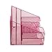 VANRA Metal Mesh Desktop File Sorter Organizer Desk Tray Organize with 3 Letter Trays and 2 Vertical Upright Sections, Pink