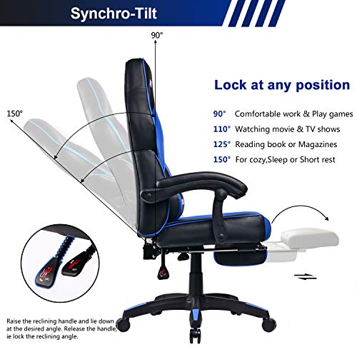 GTPOFFICE Gaming Chair Racing Style Office Swivel Computer Desk Chair Ergonomic Conference Executive Manager Work Chair PU Leather High Back Adjustable Task Chair with Lumbar and Padded Footrest