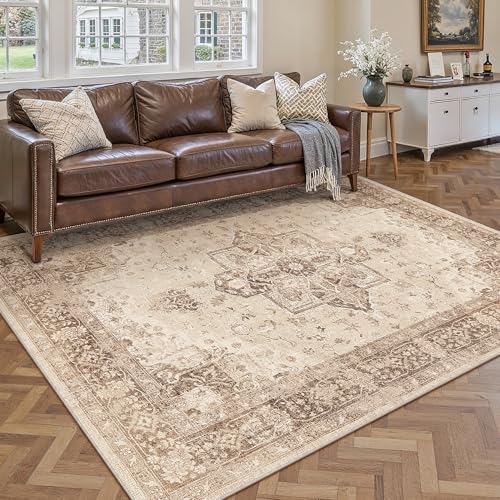 PureCozy Braun Vintage Teppich Wohnzimmer 160x230cm Waschbar