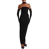 OXZKSNKEY Women's Wedding Guest Dress Elegant Strapless Tube Dresses with Sarf Cocktail Party Prom Gown