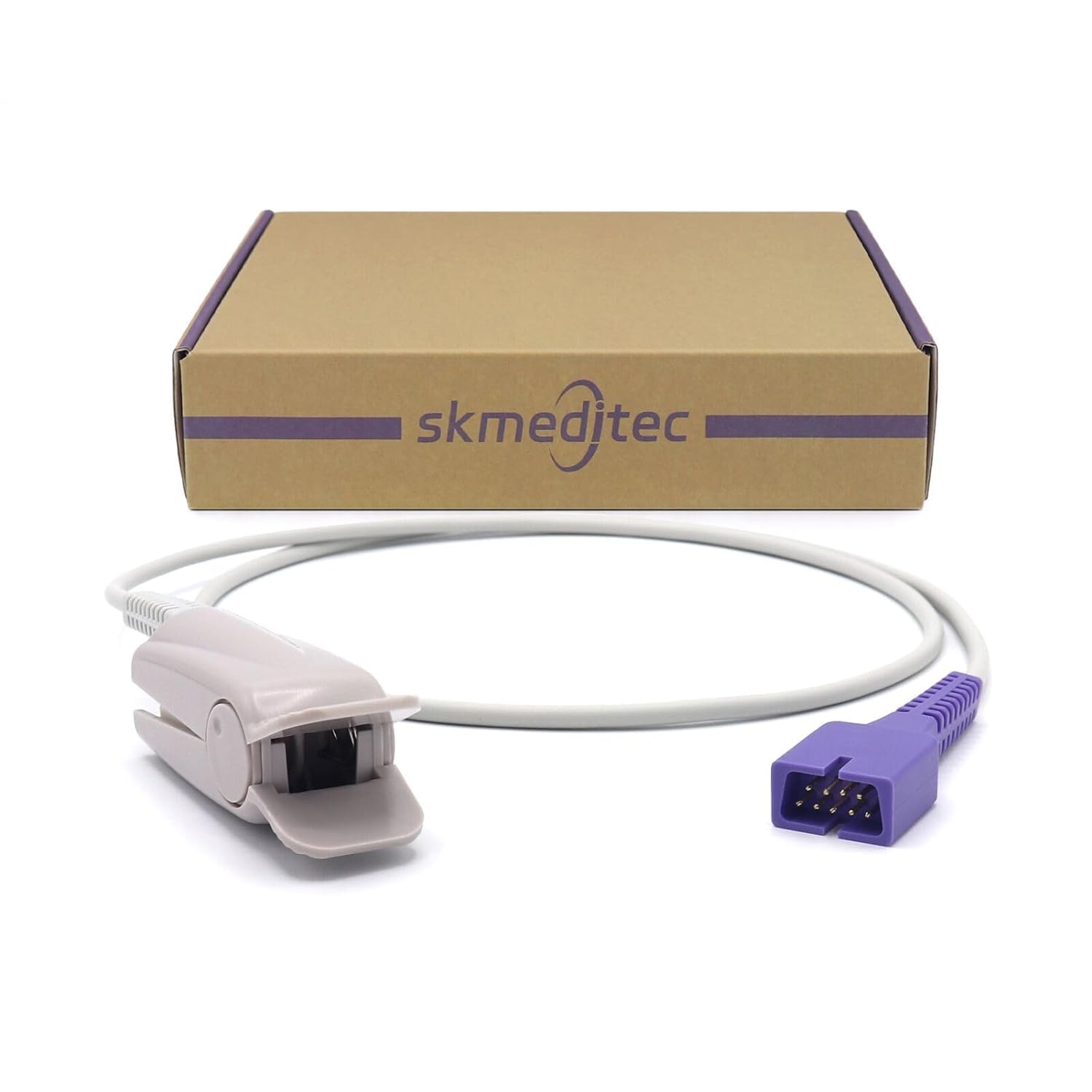 skmeditec 3.2FT SpO2 Sensor Cable Compatible with Nellcor Oximax, Reusable AdultFingerClip Probe with 9 Pins Connector, Replacement Cord with Chip for DS-100A