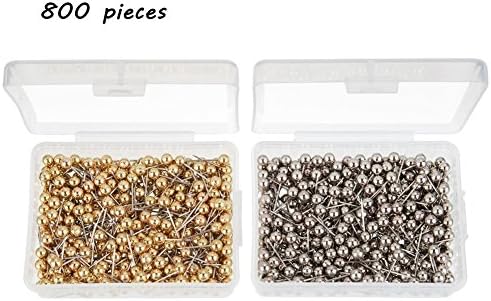 KASOU 800 Pieces Map Tacks Push Pins Round Plastic Head with Stainless Steel Point, 0.16 Inch Head, Gold and Silver