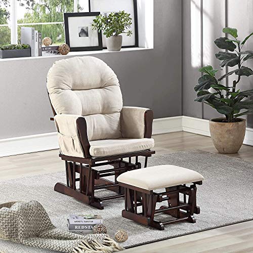 Brisbane Glider and Ottoman Set Espresso/Cream Nursery Rocking