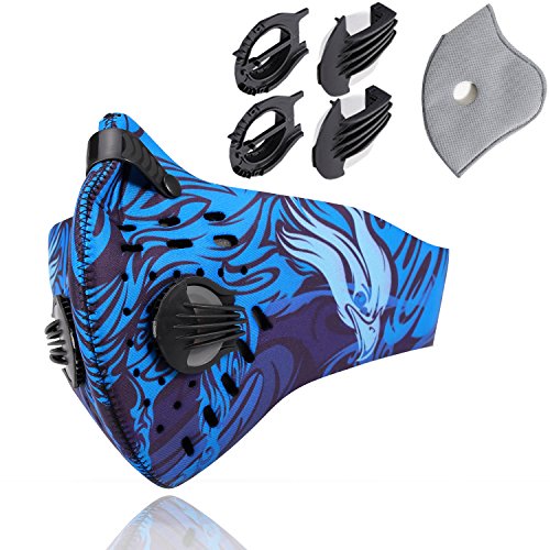 Dustproof Masks - Activated Carbon Dust Mask with Extra Filter Cotton Sheet and Valves for Exhaust Gas, Pollen Allergy, PM2.5, Running, Cycling, Outdoor Activities (1 Set Blue Eagle, Dust Masks)