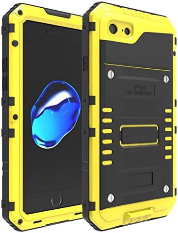 iPhone 7 Plus Waterproof Case, Extreme Metal Aluminum Cover Shockproof Dust/water/dirt Proof Armor Heavy Duty Case with Tempered Gorilla Glass for iPhone 7Plus (Yellow)