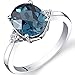 PEORA London Blue Topaz and Diamond Ring for Women 14K White Gold, Natural Gemstone, 2.75 Carats Oval Shape 10x8mm, Size 7, December Birthstone Ring, Promise, Engagement, Wedding Ring